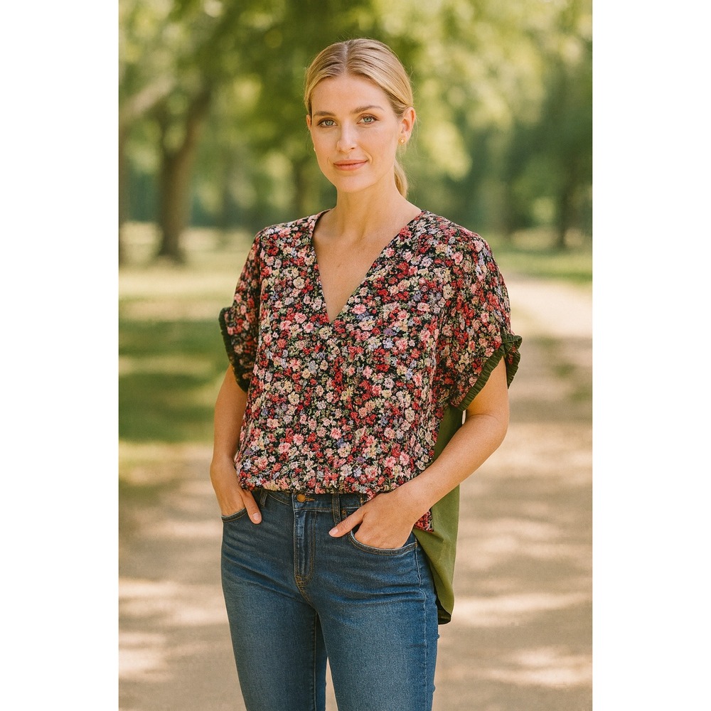 Tish Cox Zoe Shirt in Cotton Floral Print Oversized Relaxed Small
